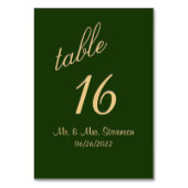 Numéro de table Hunter Green et Gold (Dos)