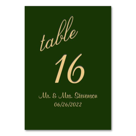 Numéro de table Hunter Green et Gold (Dos)