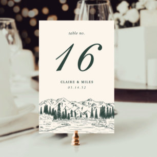 Numéro De Table Hunter Green Mariage d'esquisse de montagne