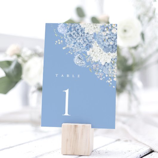 Numéro De Table Hydrangea Aquarelle Bleu Poussiéreux Floral