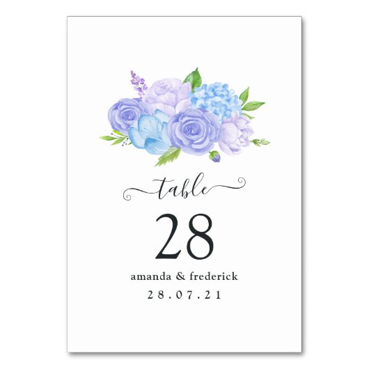Numéro De Table Hydrangea Blue et Lavender Mariage clair (Dos)