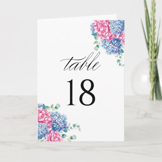 Numéro de table Hydrangea rose et bleu aquarelle (Devant)