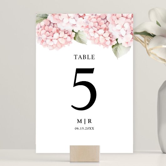 Numéro De Table Hydrangée rose pâle Élégant Mariage floral