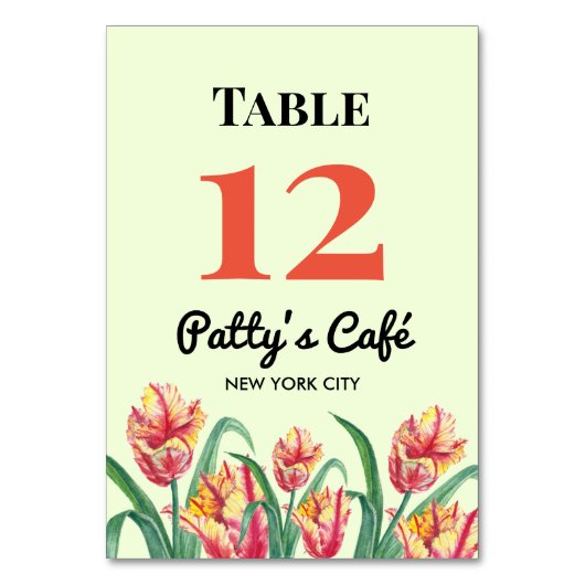 Numéro De Table Illustration de café au style aquarelle de tulipes (Dos)