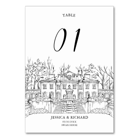 Numéro De Table Illustration du château du lieu à la main élégante (Par défaut)