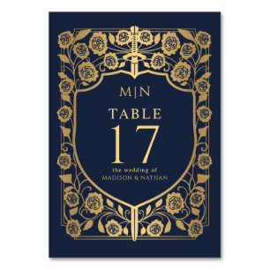 Numéro De Table Imaginaire médiéval du Bouclier bleu Mariage Monog