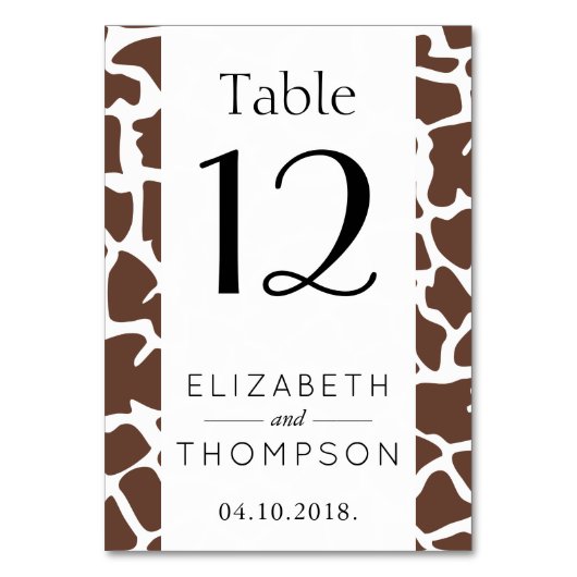 Numéro De Table Imprimer, Giraffe Brown, Animal sauvage, Mariage (Par défaut)