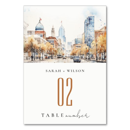 Numéro De Table Indianapolis, Indiana Watercolor Landscape Wedding (Par défaut)