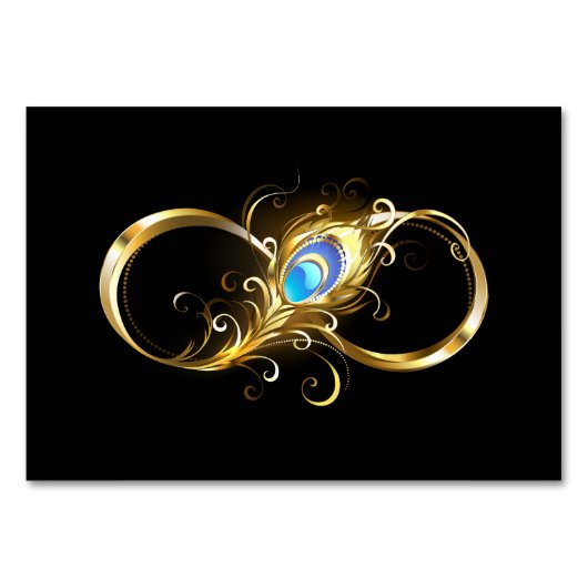 Numéro De Table Infinité avec plume de paon doré (Devant)