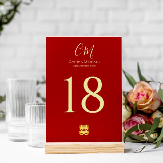 Numéro De Table Initiales de couple mariage chinois moderne rouge