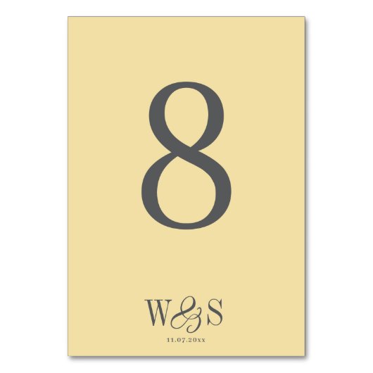Numéro De Table Initiales de couples de mariage Jaune Beurre Éléga (Par défaut)