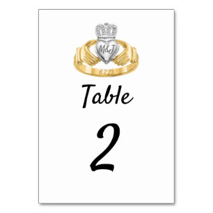 Numéro De Table Initiales du Mariage de l'anneau de Claddagh et nu