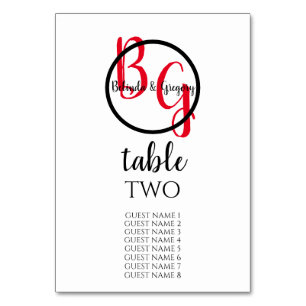 Numéro De Table Initiales personnalisées simples Noms des invités