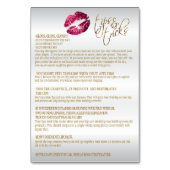 Numéro De Table Instructions sur les lèvres Hot Pink & Gold Confet (Dos)
