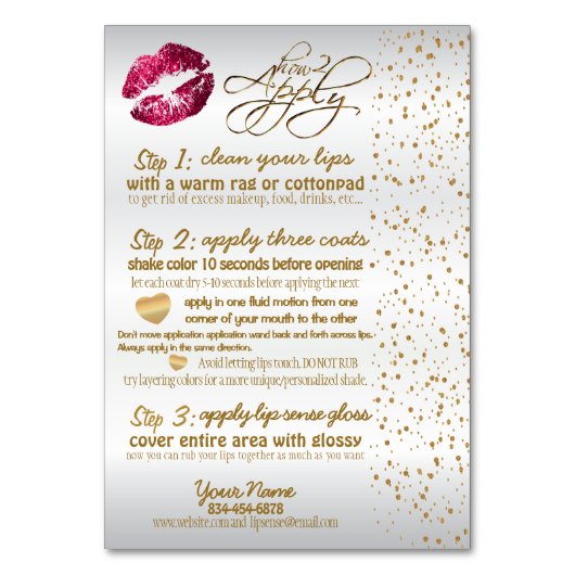 Numéro De Table Instructions sur les lèvres Hot Pink & Gold Confet (Par défaut)