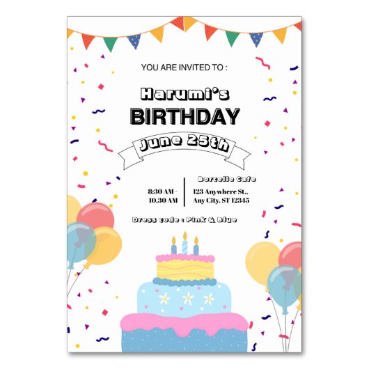 Numéro De Table Invitation d'anniversaire colorée (Par défaut)