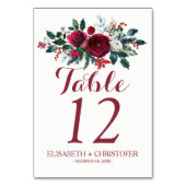 Numéro De Table Invité mariage de bouquet rouge d'hiver floral (Dos)
