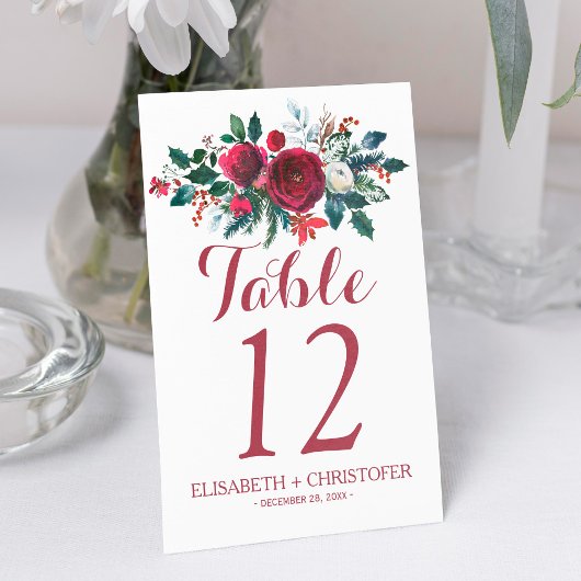 Numéro De Table Invité mariage de bouquet rouge d'hiver floral
