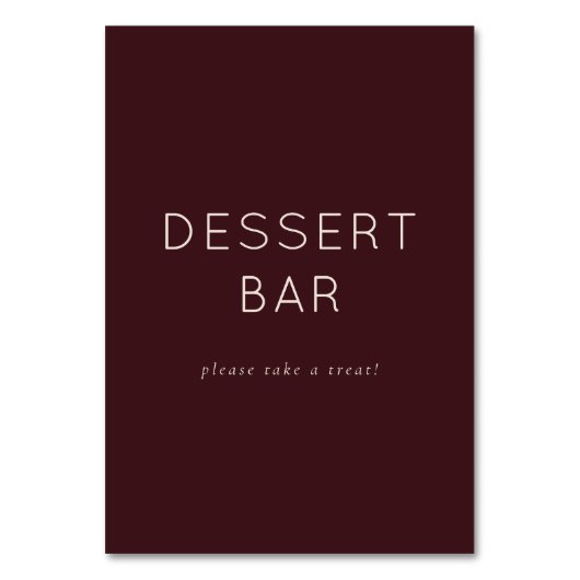 Numéro De Table Inviting Maroon Minimalist Dessert Bar Sign (Par défaut)