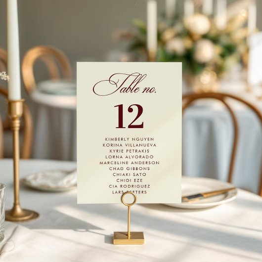 Numéro De Table Ivory Burgundy Seating Chart Names Wedding Sign