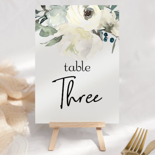 Numéro De Table Ivory White Roses Floral Mariage Numéro de tableau