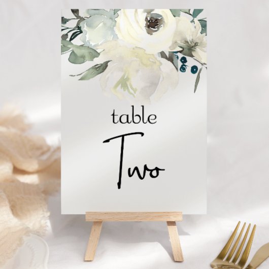 Numéro De Table Ivory White Roses Floral Mariage Numéro de tableau