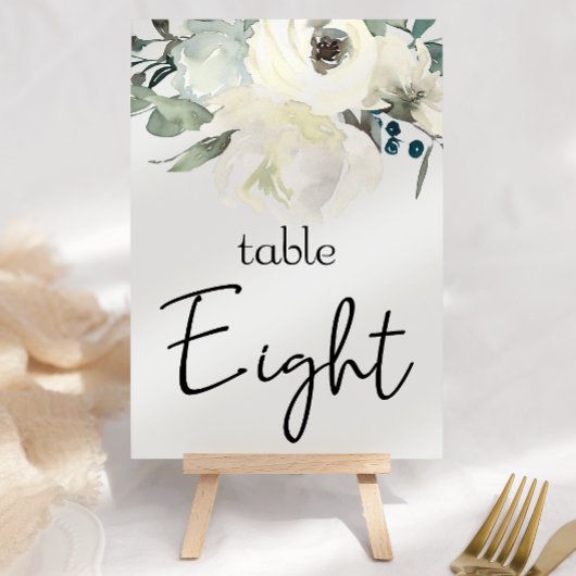 Numéro De Table Ivory White Roses Floral Mariage Numéro de tableau