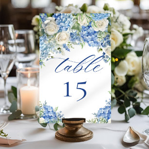 Numéro De Table Jardin anglais Blue Hydrangea White Roses Mariage