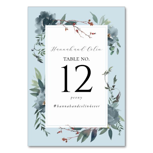 Numéro De Table Jardin Botanique Bleu Poussiéreux Élégant (Par défaut)