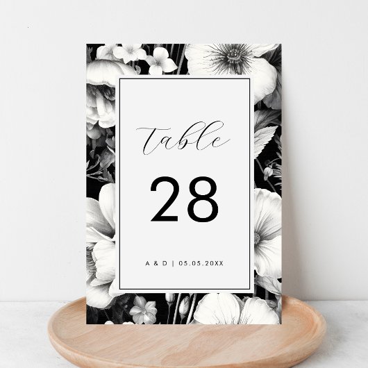 Numéro De Table Jardin botanique noir floral foncé Mariage élégant