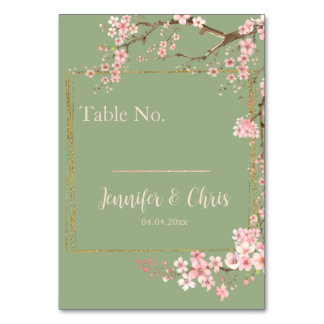 Numéro De Table Jardin Enchanté Vert Sauge & Fleur de Cerisier Ros