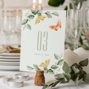 Numéro De Table Jardin Jaune mignon Papillons Mariage