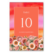 Numéro De Table Jardin Sunrise Rose Orange Aquarelle Fleurs (Par défaut)