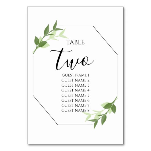 Numéro De Table Jardin verdoyant Feuilles Cadre Mariage Nom des in (Dos)
