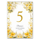 Numéro De Table Jaune Doré Floral Papillon Quinceañera (Dos)