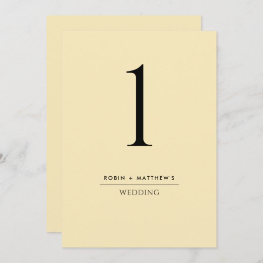 Numéro de table jaune élégant et simple Dusty (Devant / Derrière)
