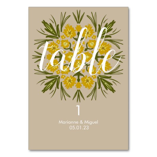 Numéro De Table Jaune Floral Médaillon Mariage Siège (Par défaut)