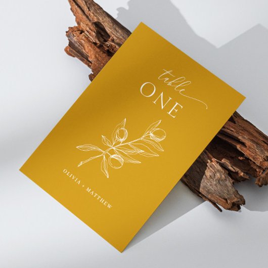 Numéro De Table Jaune Moutarde Profond Mariage Olive | Élégant Aut