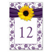 Numéro De Table Jaune pourpre Damask Sunflower Ribbon Mariage (Dos)