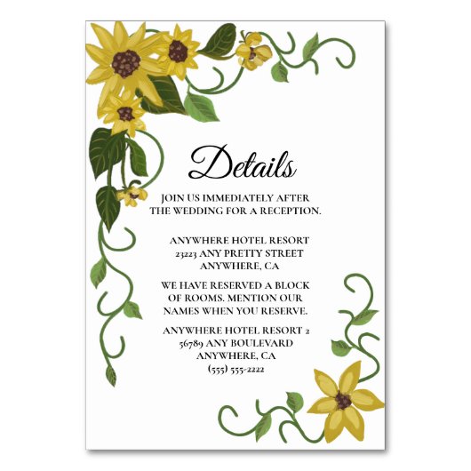 Numéro De Table Jaune Tournesol Floral Botanique Dessiné à la Main (Par défaut)