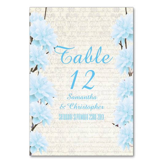 Numéro De Table Joli bleu floral fleuri mariage (Par défaut)