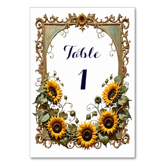 Numéro De Table Joli tournesol jaune avec cadre d'art mariage (Par défaut)