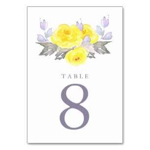 Numéro De Table Jolie aquarelle gris jaune violet Rose Mariage