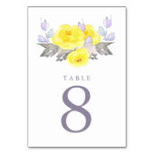 Numéro De Table Jolie aquarelle gris jaune violet Rose Mariage (Dos)