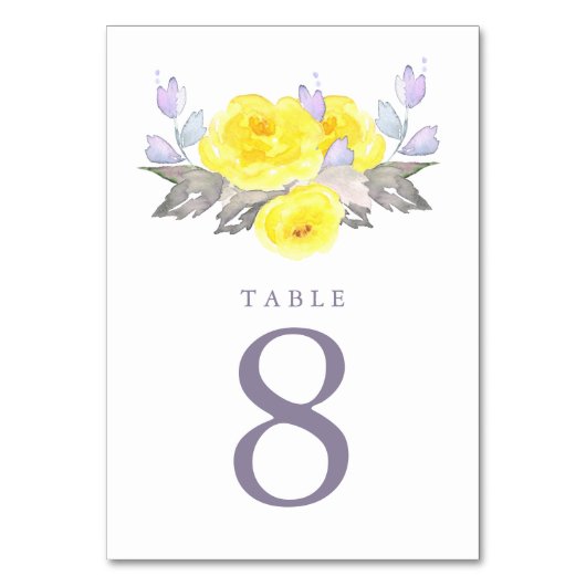 Numéro De Table Jolie aquarelle gris jaune violet Rose Mariage (Par défaut)