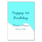 Numéro De Table Joyeux 1er anniversaire bleu ondulé rétro nom du b (Dos)