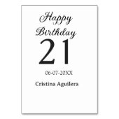 Numéro De Table Joyeux 21e anniversaire lettre gras nom simple min (Dos)