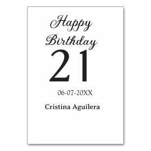 Numéro De Table Joyeux 21e anniversaire lettre gras nom simple min
