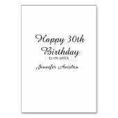 Numéro De Table Joyeux 30e anniversaire ajouter nom date élégant s (Dos)
