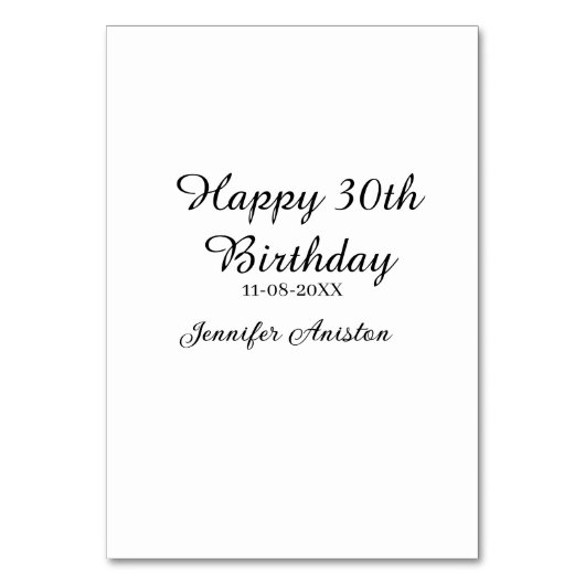 Numéro De Table Joyeux 30e anniversaire ajouter nom date élégant s (Par défaut)